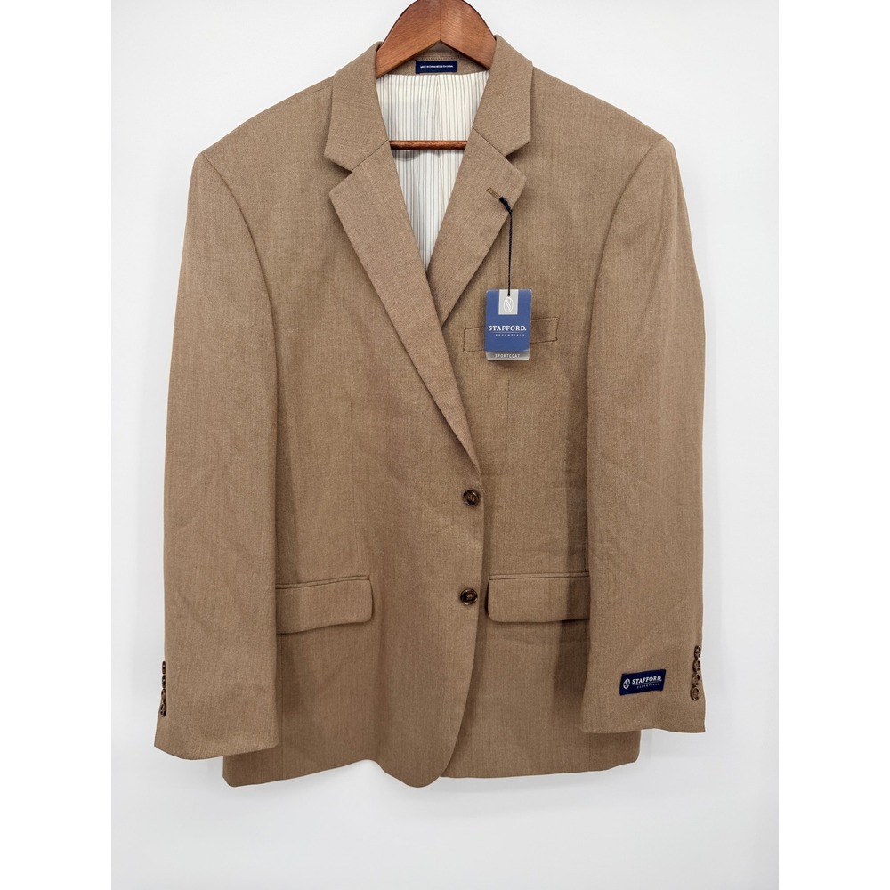 Stafford Essentials Blazer Mens 44R Taupe New Classic Fit Sport Coat 552-4012